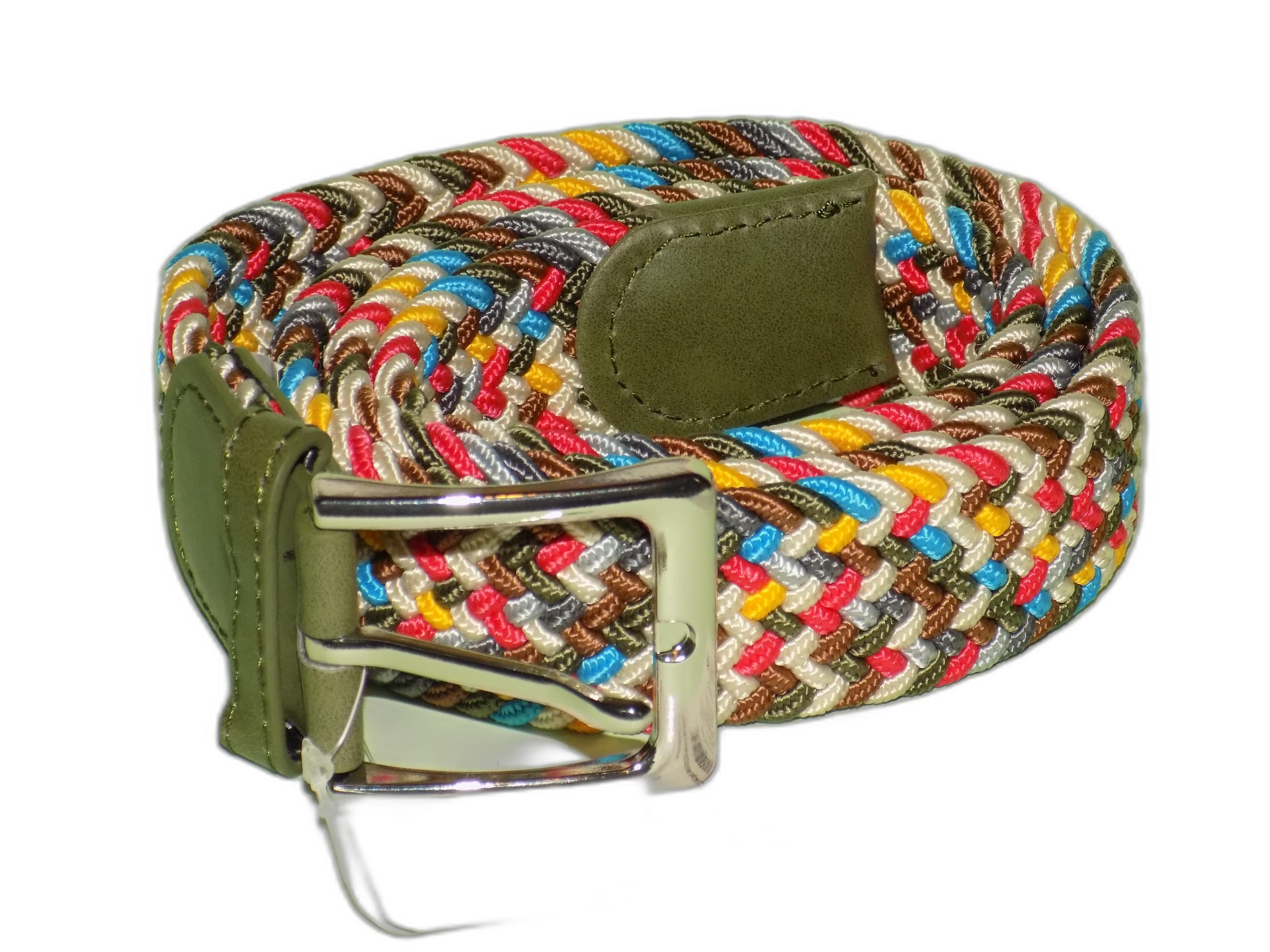 Cintura Unisex in Paglia Intrecciata Multicolore con Fibbia Retrò, Design Elastico Boho-Chic per Abiti Estivi, Verde Oliva