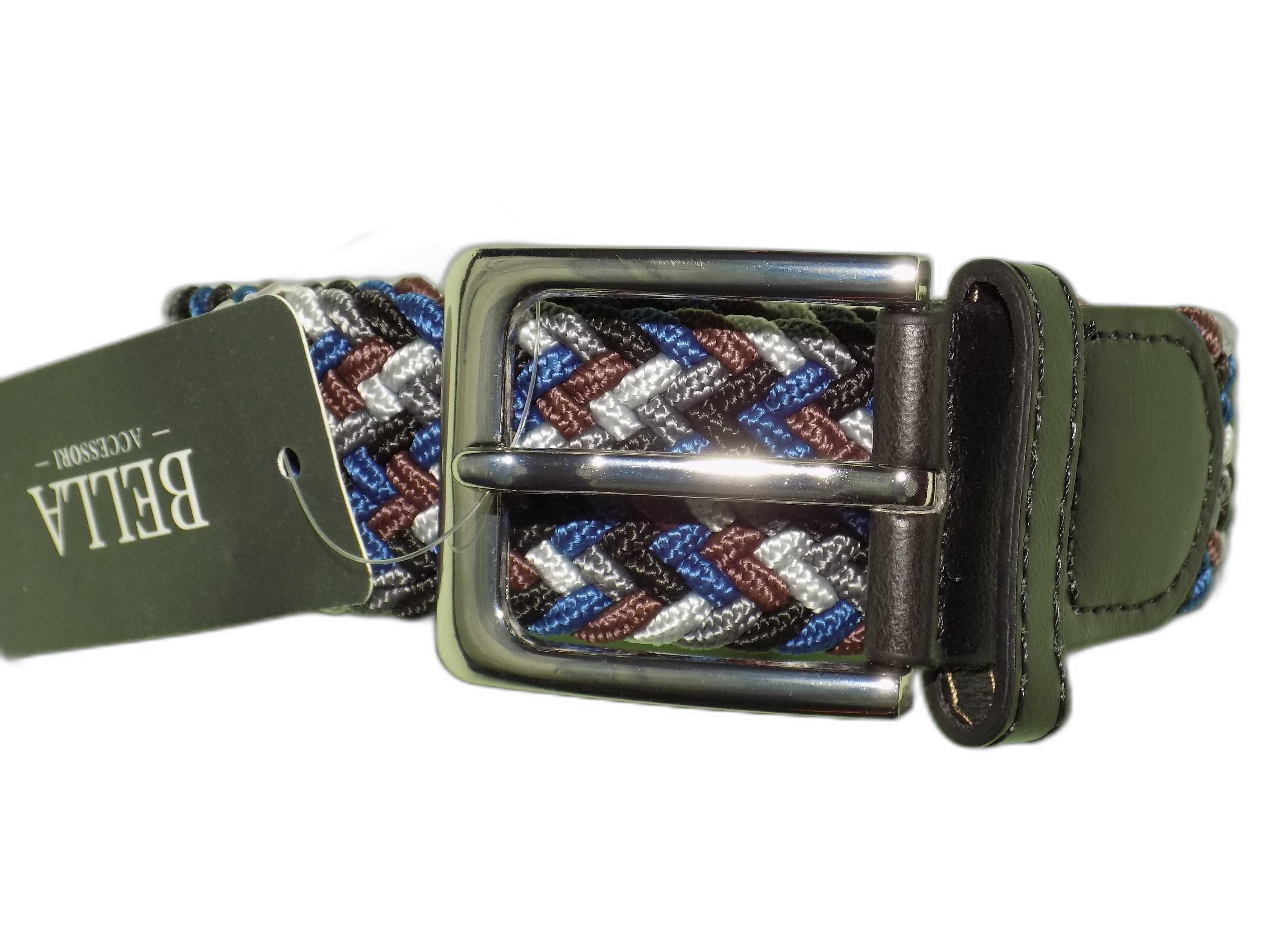 Cintura Unisex in Paglia Intrecciata Multicolore con Fibbia Retrò, Design Elastico Boho-Chic per Abiti Estivi, Verde Oliva