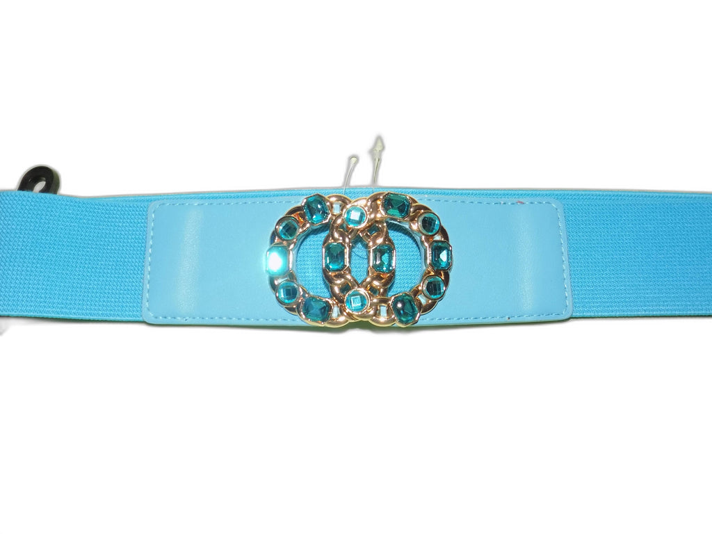 Cintura Elastica da Donna con Fibbia Decorativa in Cristalli, Disponibile in Verde e Azzurro