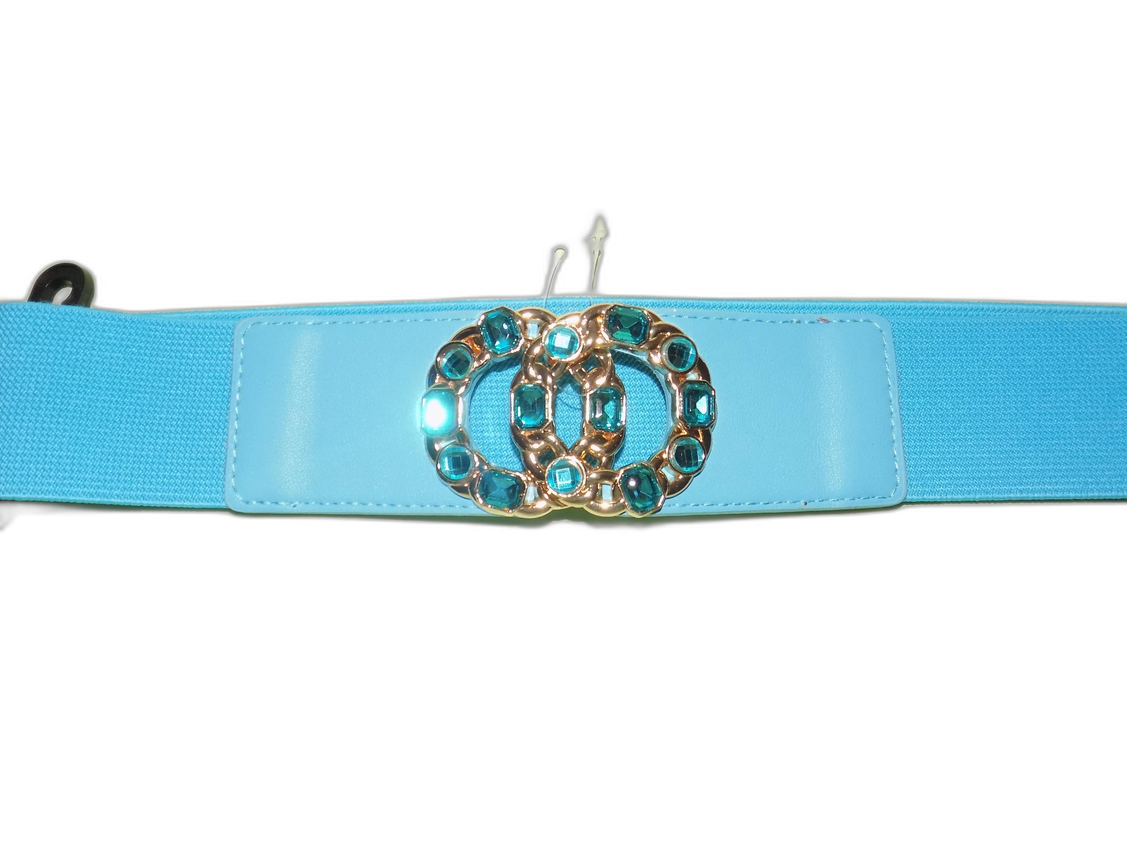 Cintura Elastica da Donna con Fibbia Decorativa in Cristalli, Disponibile in Verde e Azzurro