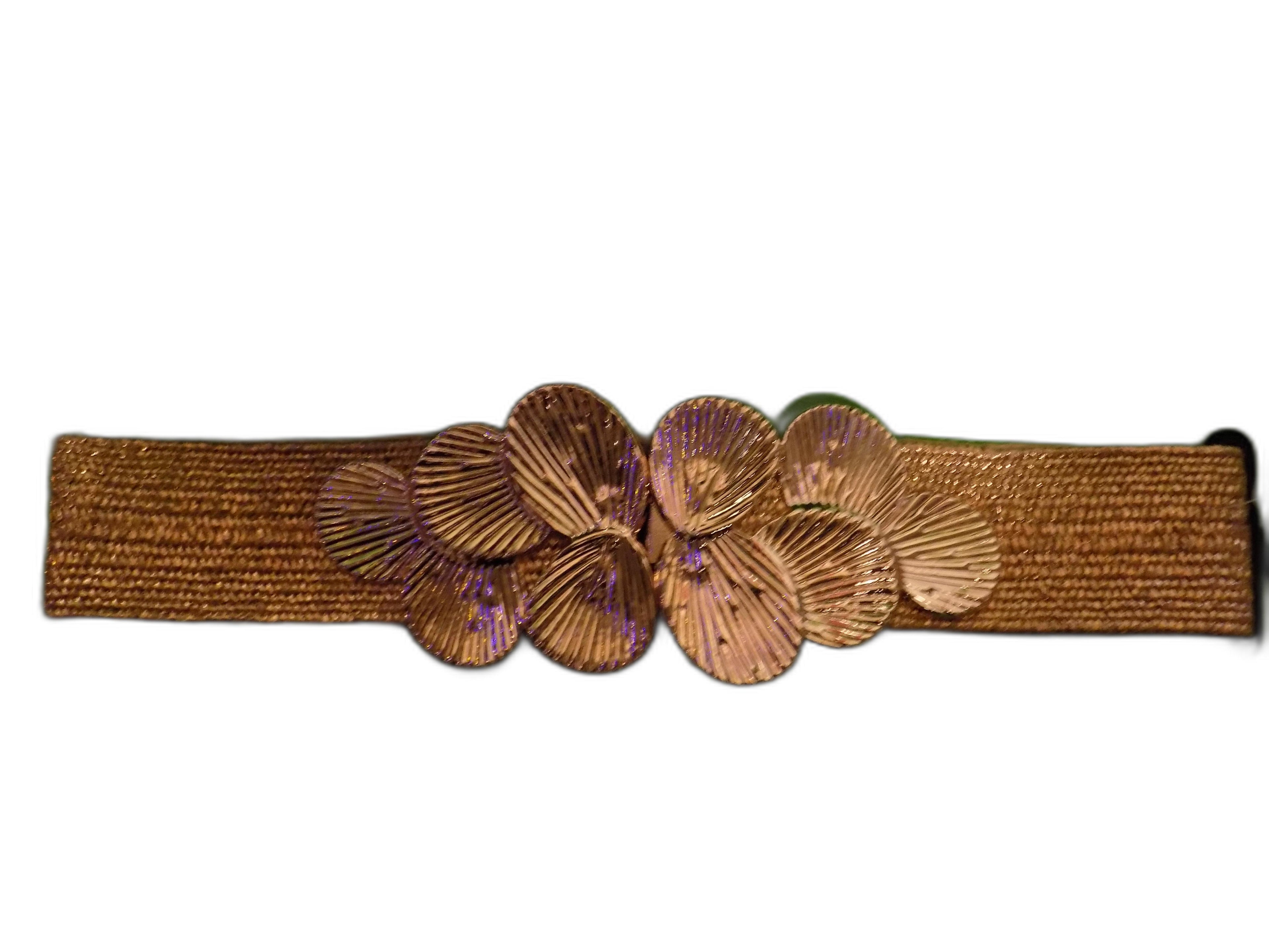 Cintura Elastica da Donna con Fibbia Floreale Decorativa, Oro, Stile Designer