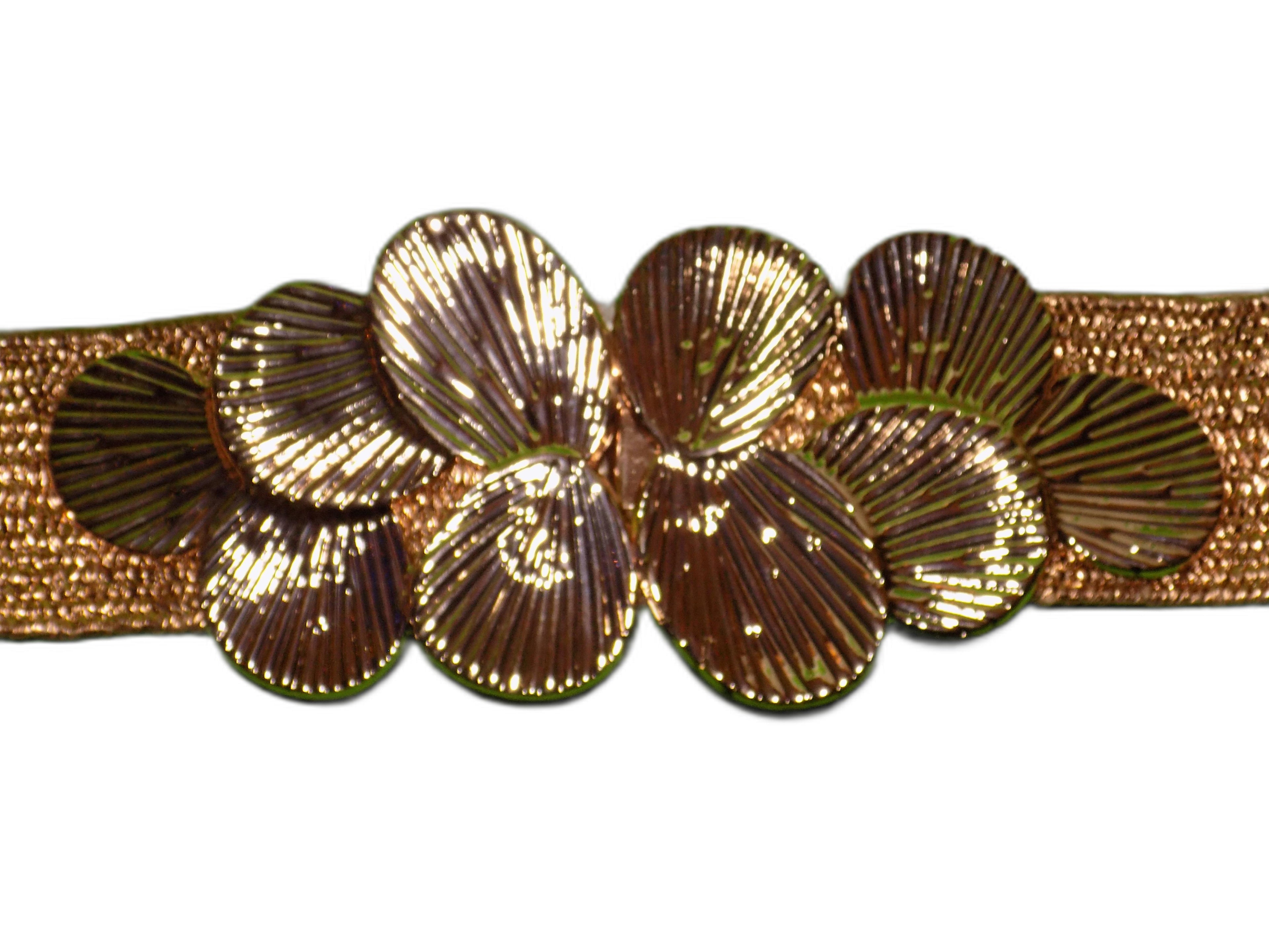 Cintura Elastica da Donna con Fibbia Floreale Decorativa, Oro, Stile Designer