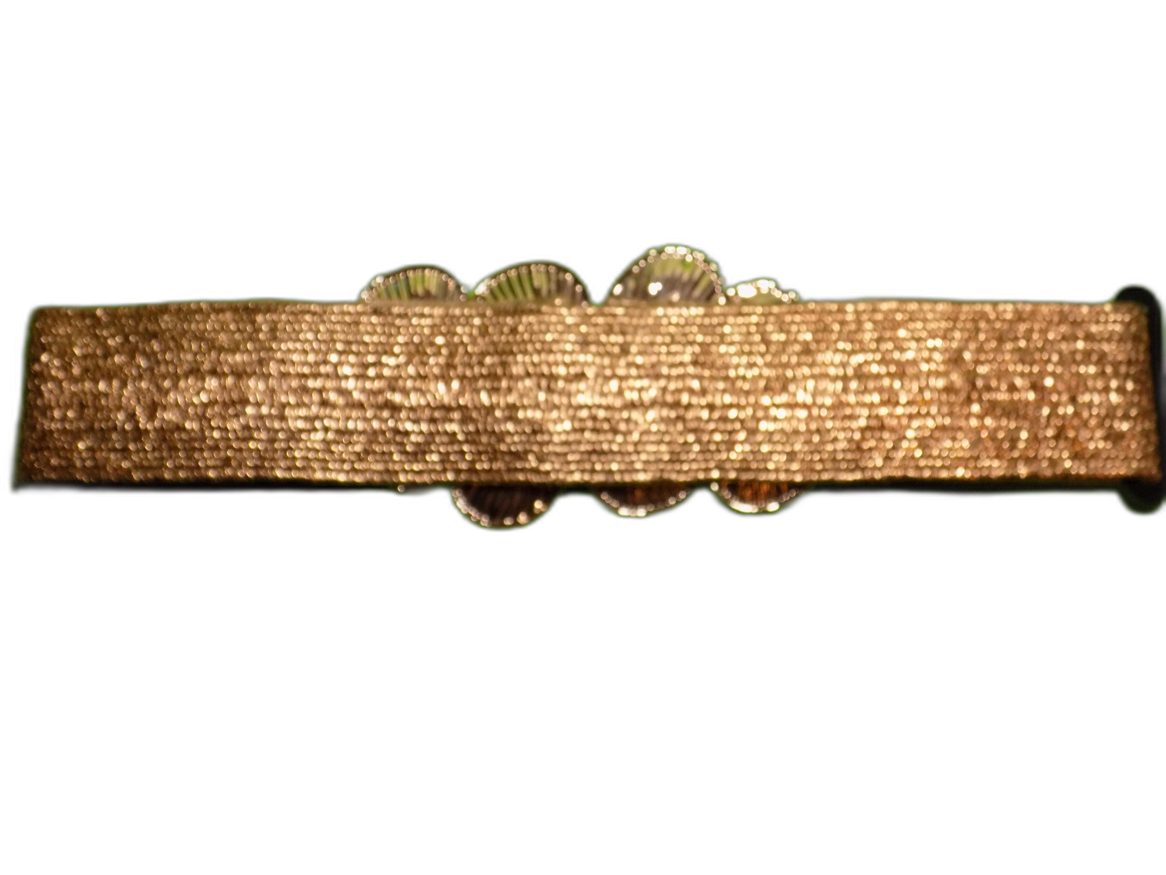 Cintura Elastica da Donna con Fibbia Floreale Decorativa, Oro, Stile Designer