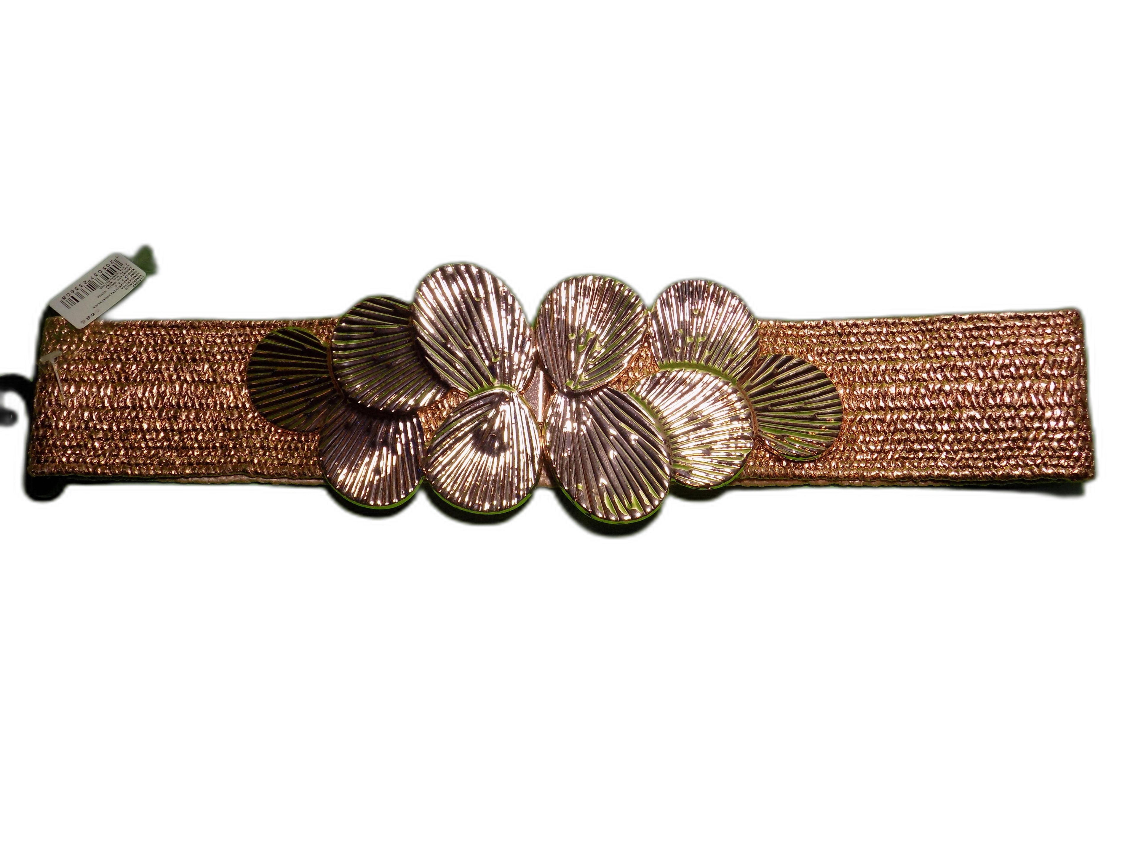 Cintura Elastica da Donna con Fibbia Floreale Decorativa, Oro, Stile Designer