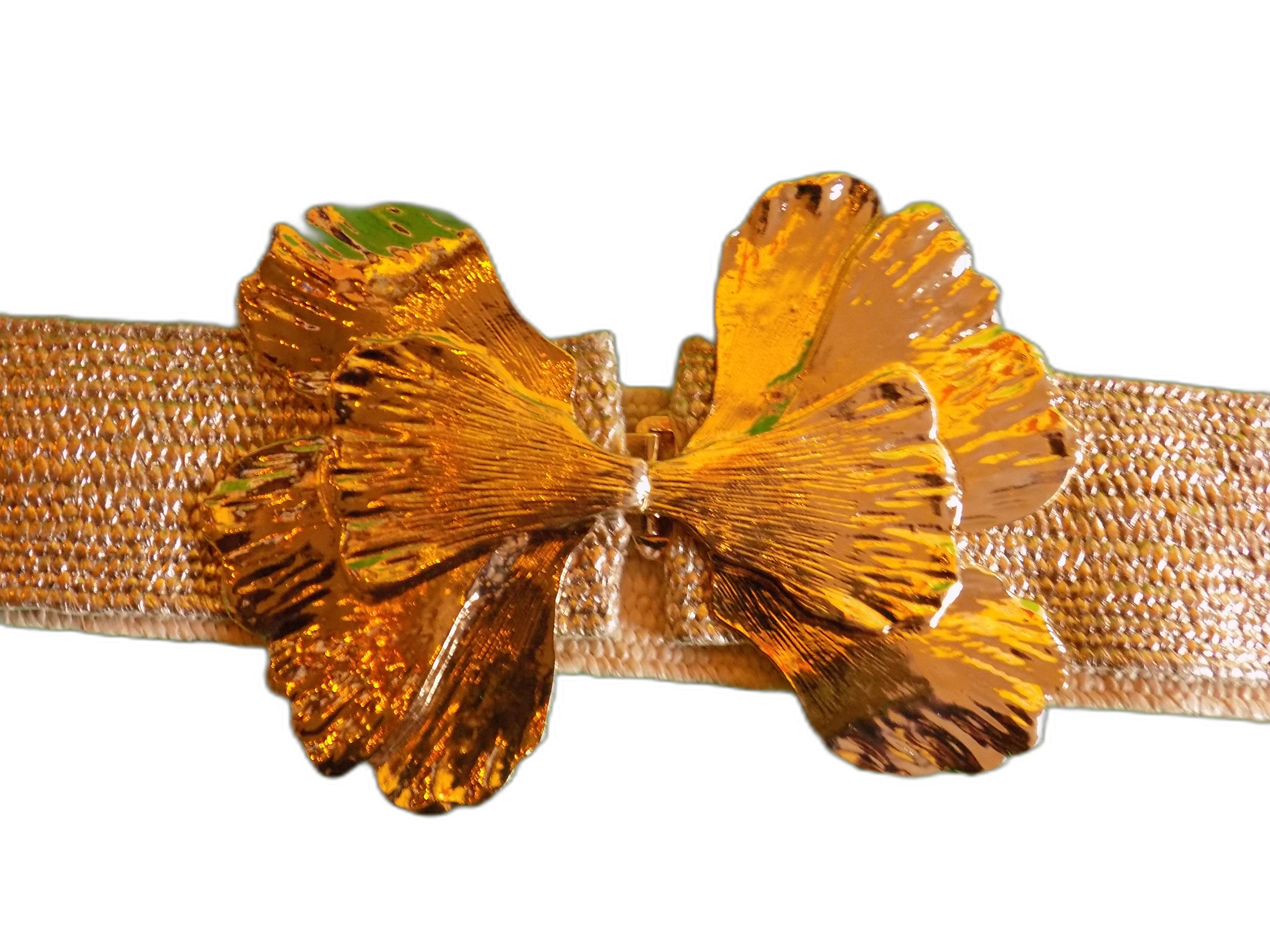 Cintura Elastica da Donna con Fibbia Floreale Metallica Marrone, Stile Designer