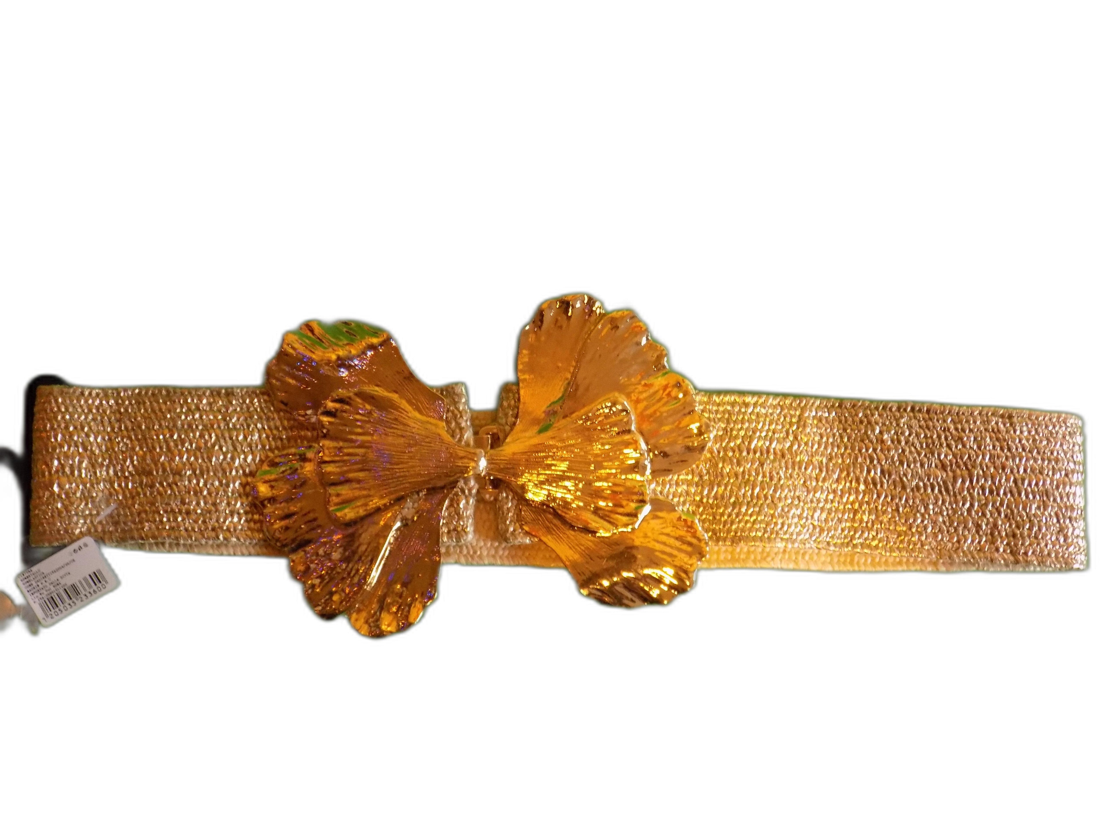 Cintura Elastica da Donna con Fibbia Floreale Metallica Marrone, Stile Designer