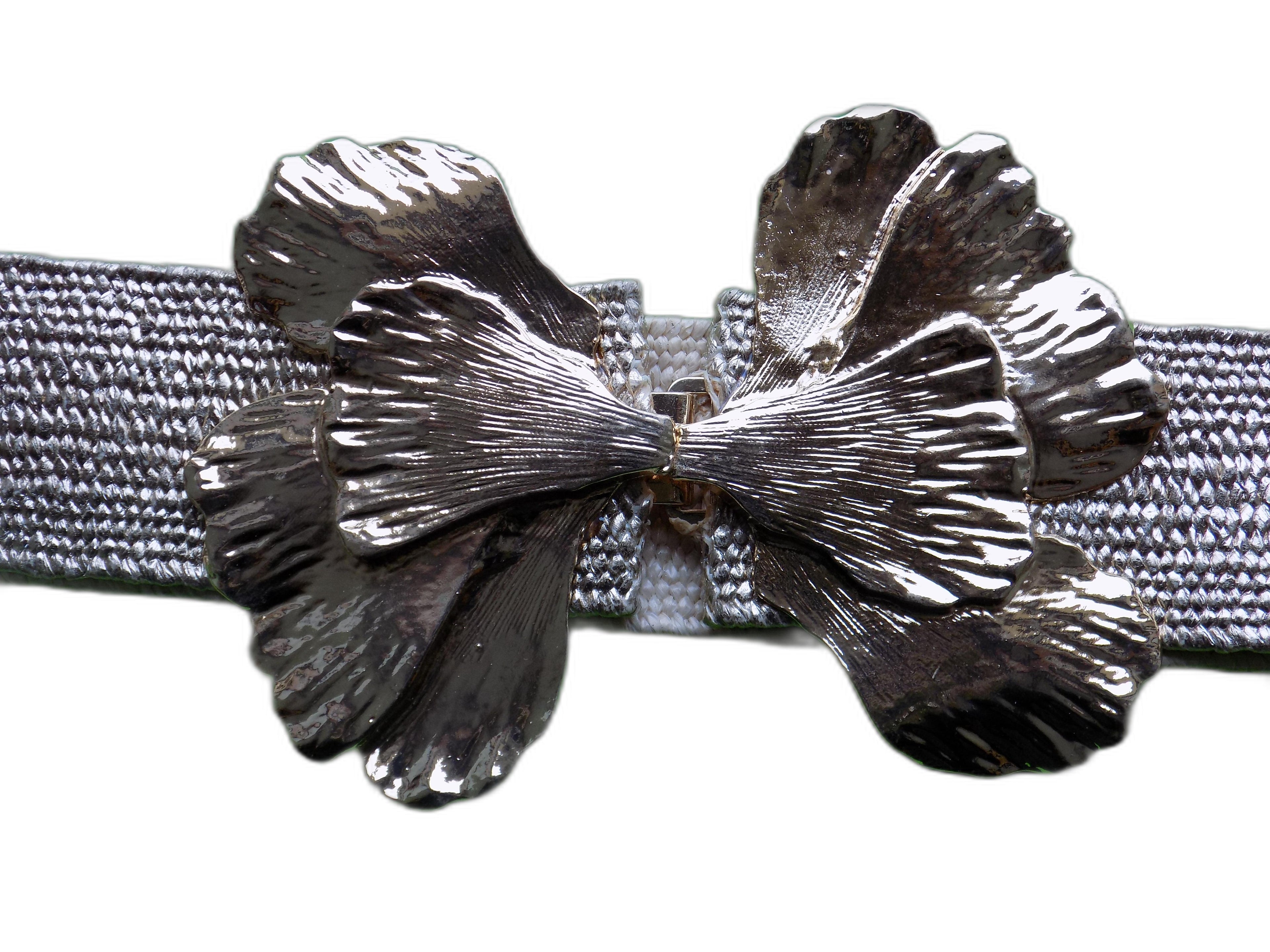 Cintura Elastica da Donna con Fibbia Floreale Metallica Marrone, Stile Designer