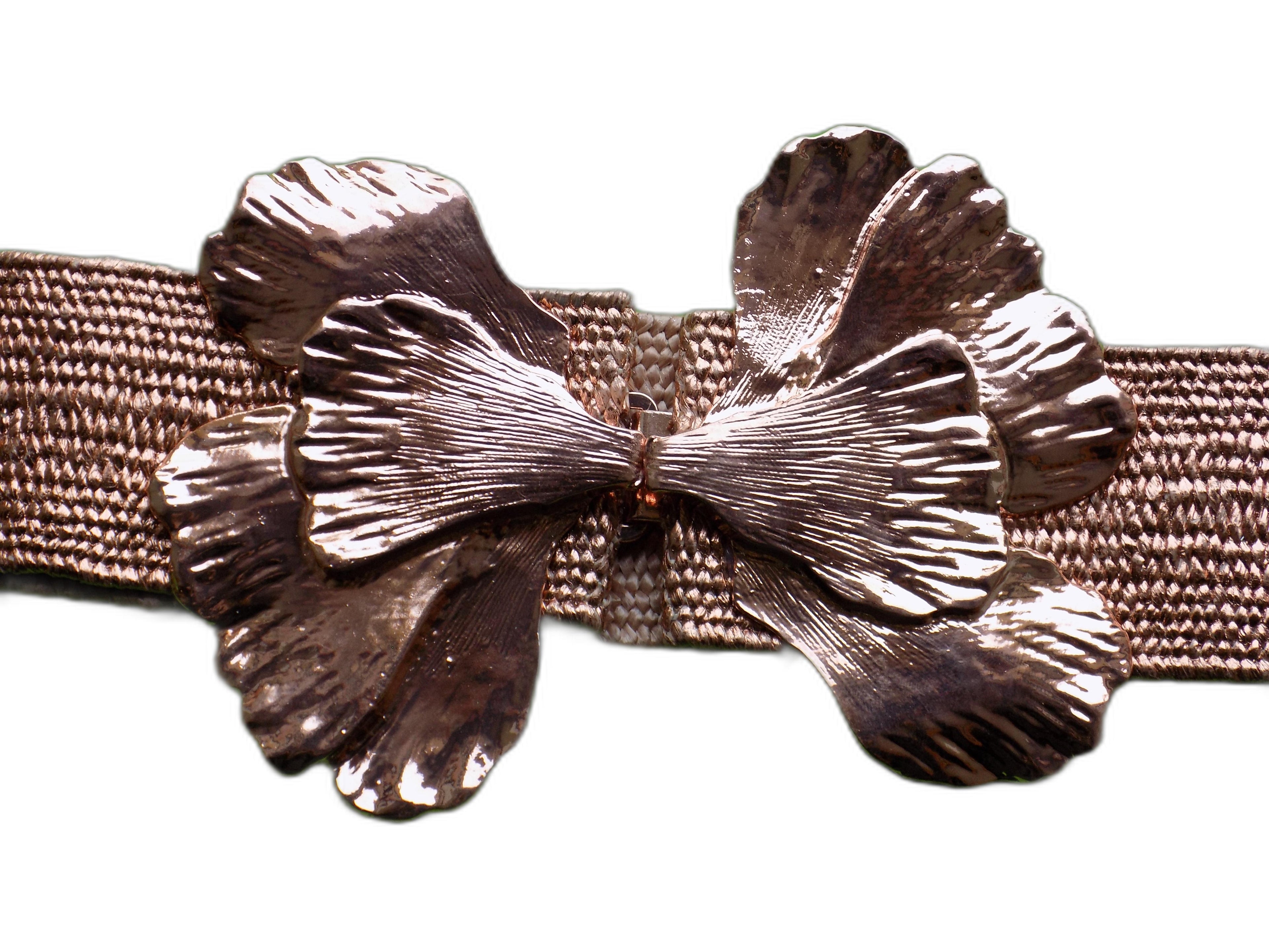 Cintura Elastica da Donna con Fibbia Floreale Metallica Marrone, Stile Designer