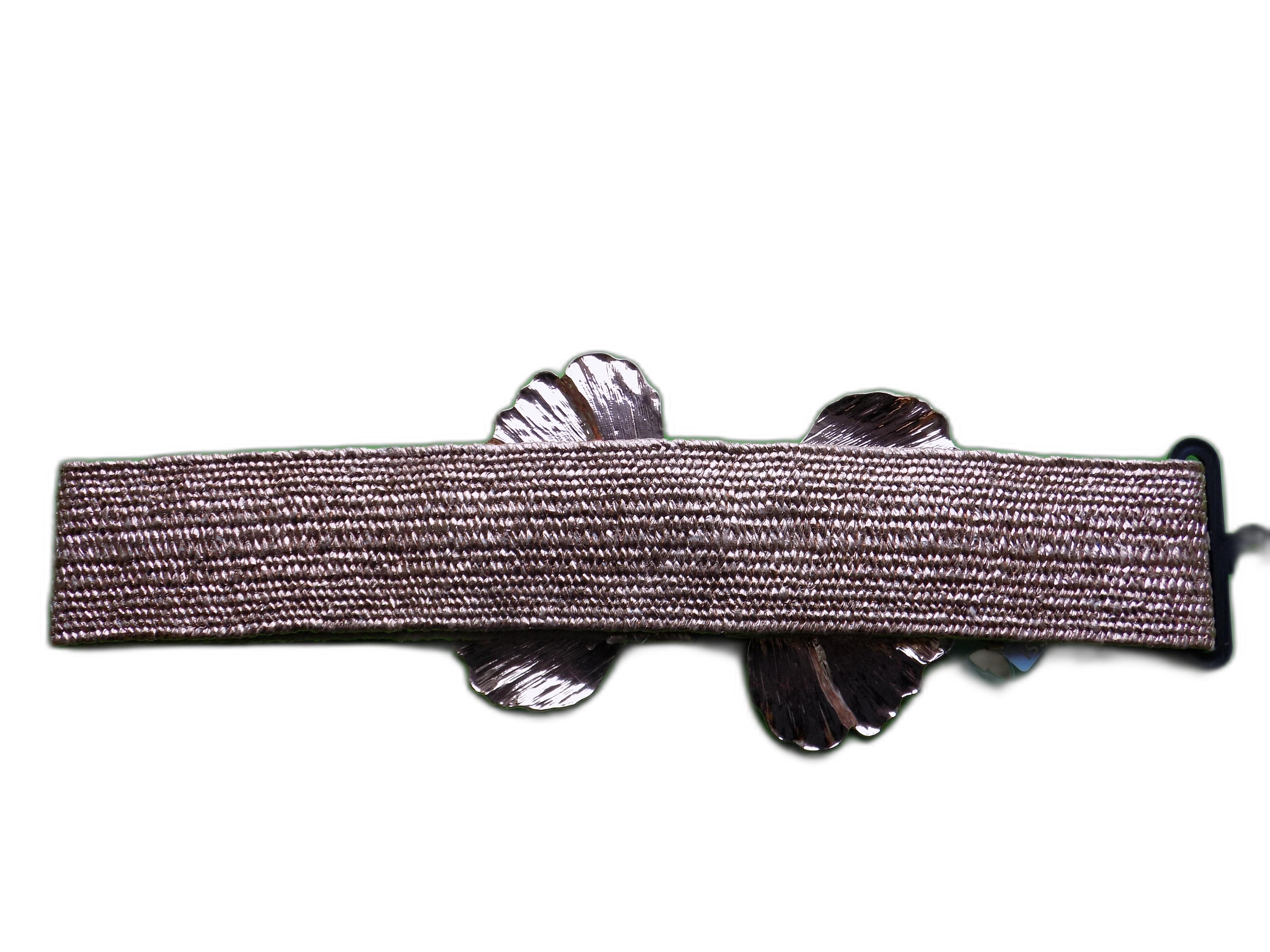 Cintura Elastica da Donna con Fibbia Floreale Metallica Marrone, Stile Designer