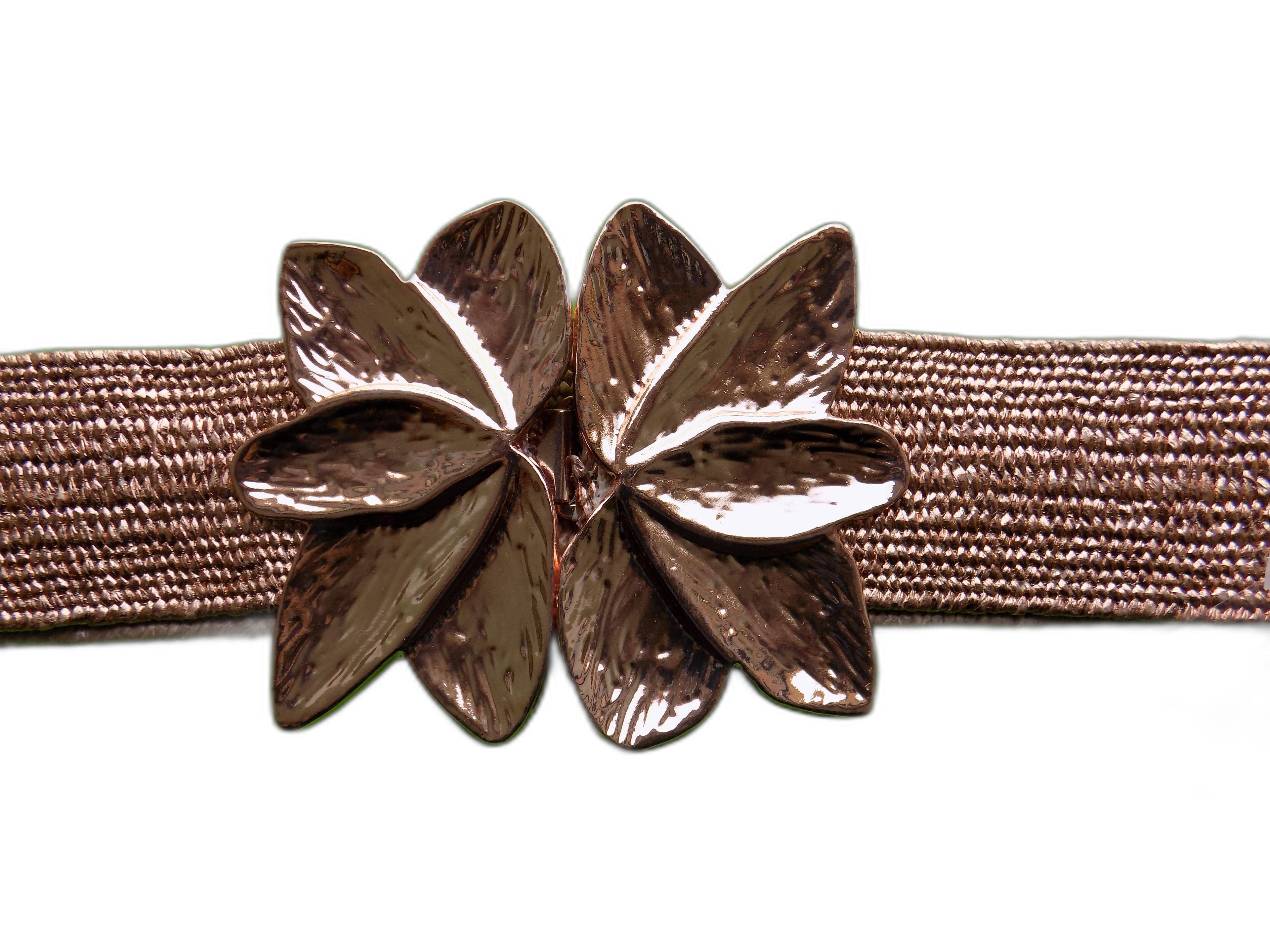Cintura Donna Elastica con Fibbia Floreale Lotus, Design Petali, Colore Bronzo, Argento, Stile Elegante