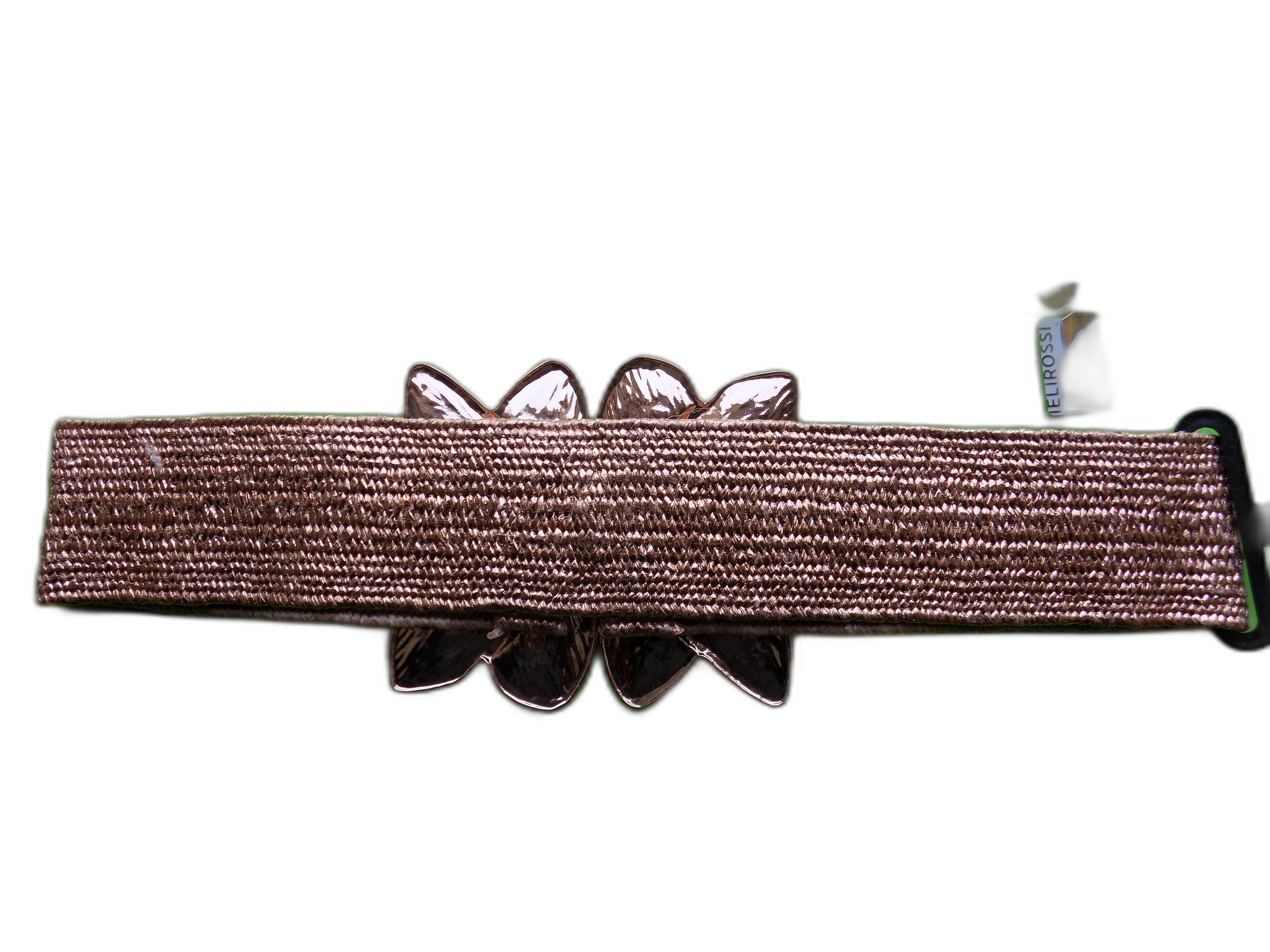 Cintura Donna Elastica con Fibbia Floreale Lotus, Design Petali, Colore Bronzo, Argento, Stile Elegante