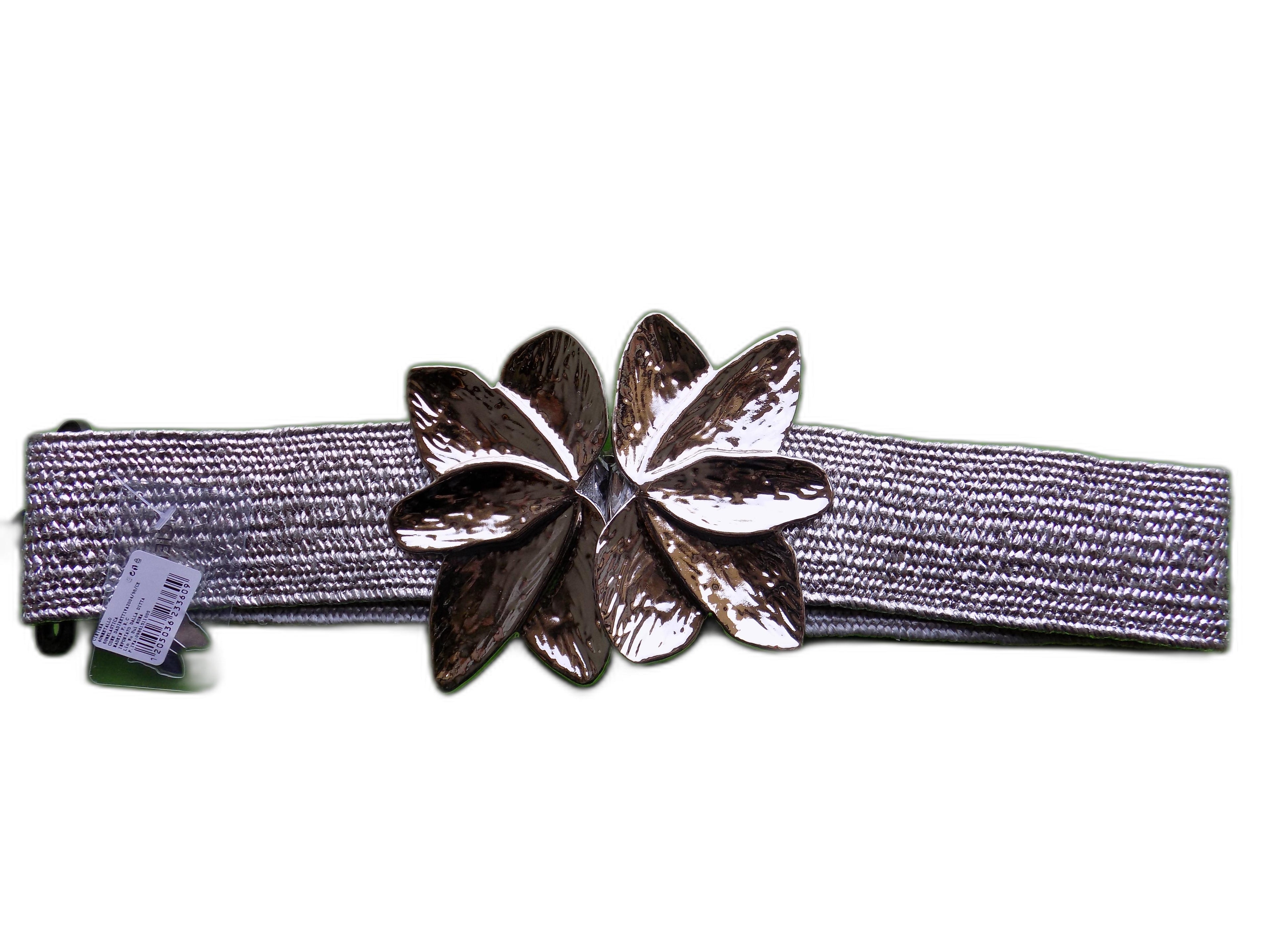 Cintura Donna Elastica con Fibbia Floreale Lotus, Design Petali, Colore Bronzo, Argento, Stile Elegante