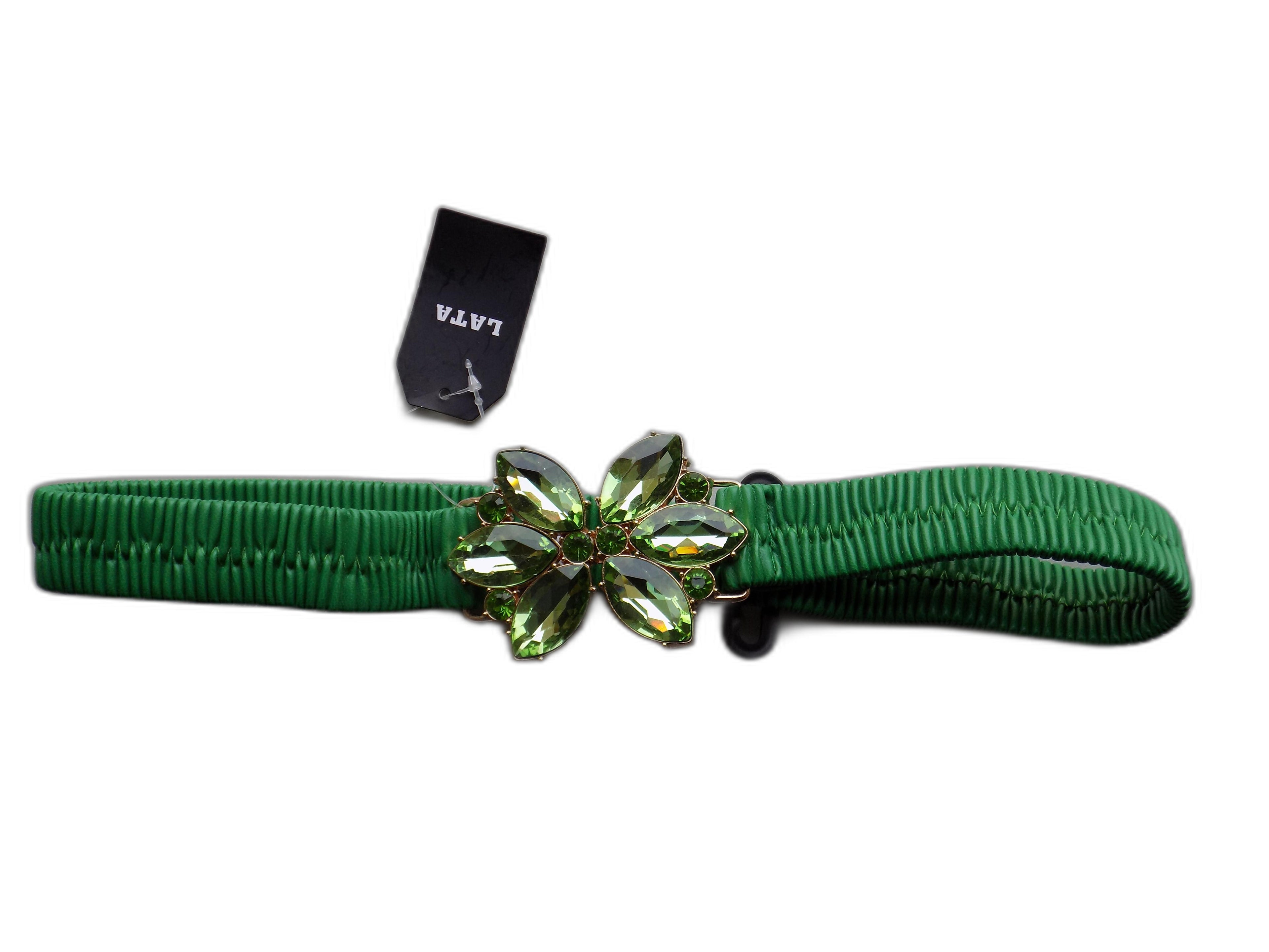 Cintura Elastica da Donna con Fibbia Floreale in Cristallo, Verde, Rosso