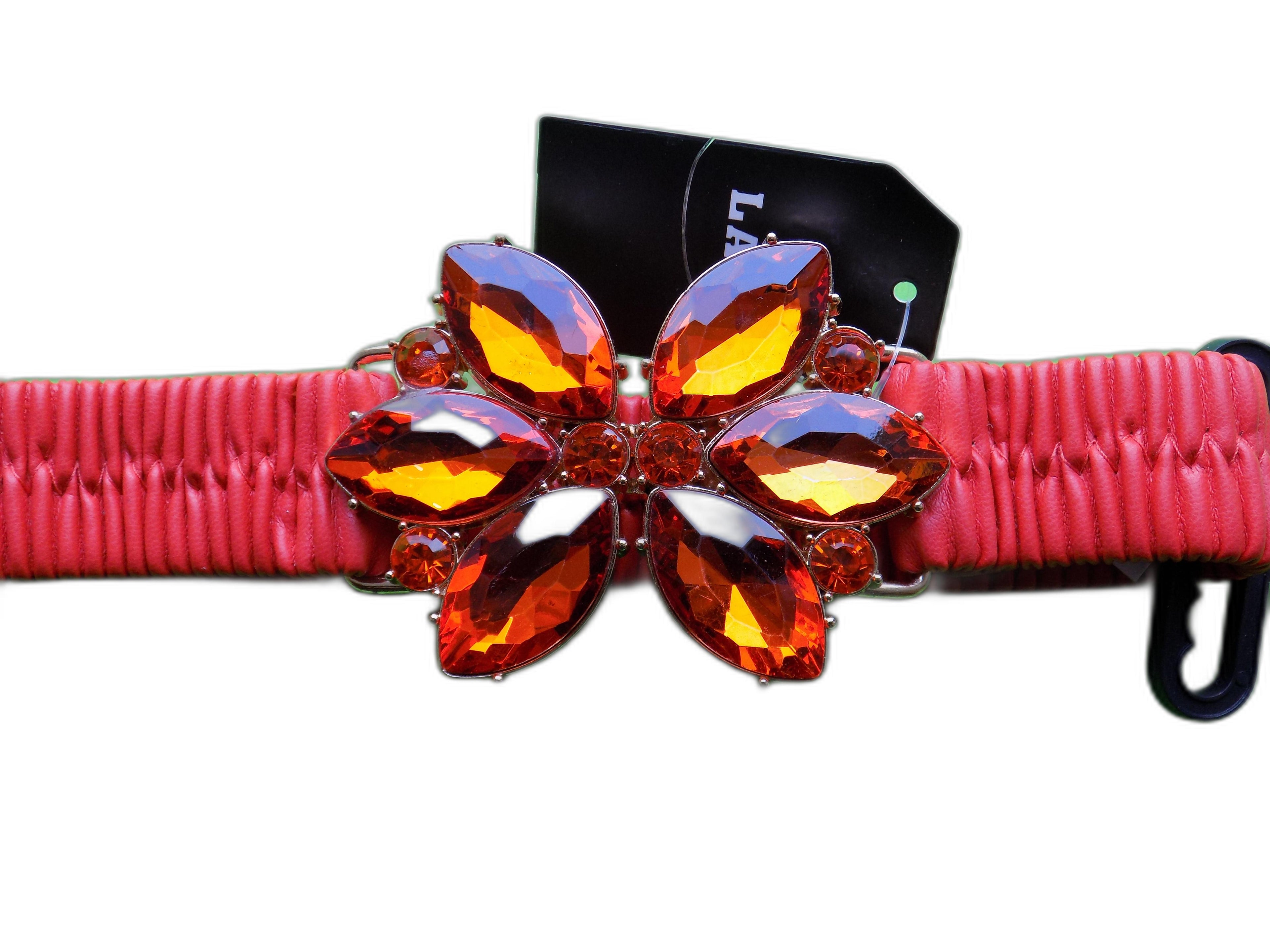 Cintura Elastica da Donna con Fibbia Floreale in Cristallo, Verde, Rosso