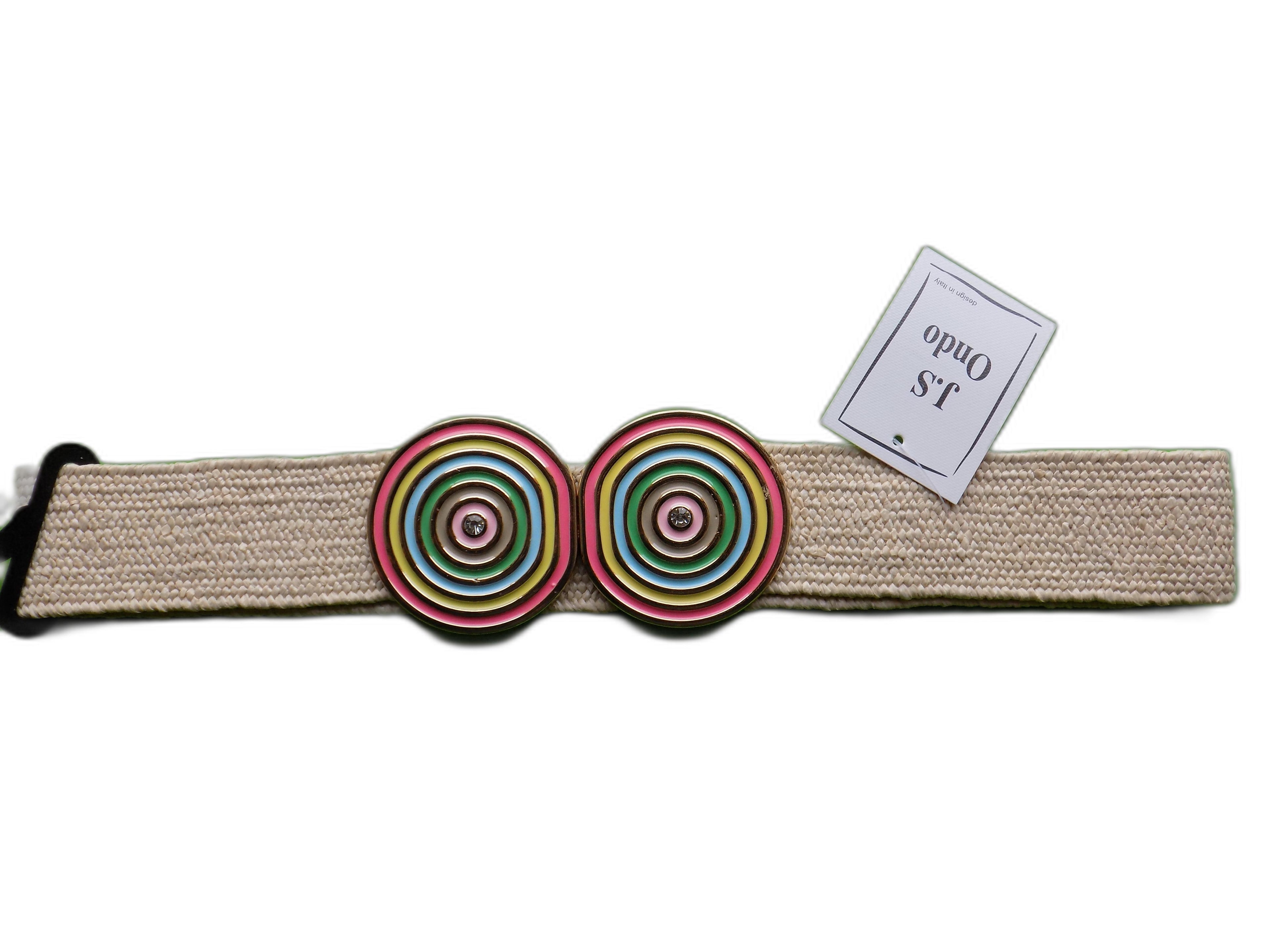 Cintura Elastica da Donna con Fibbia Doppio Cerchio Multicolore, Beige, Brown