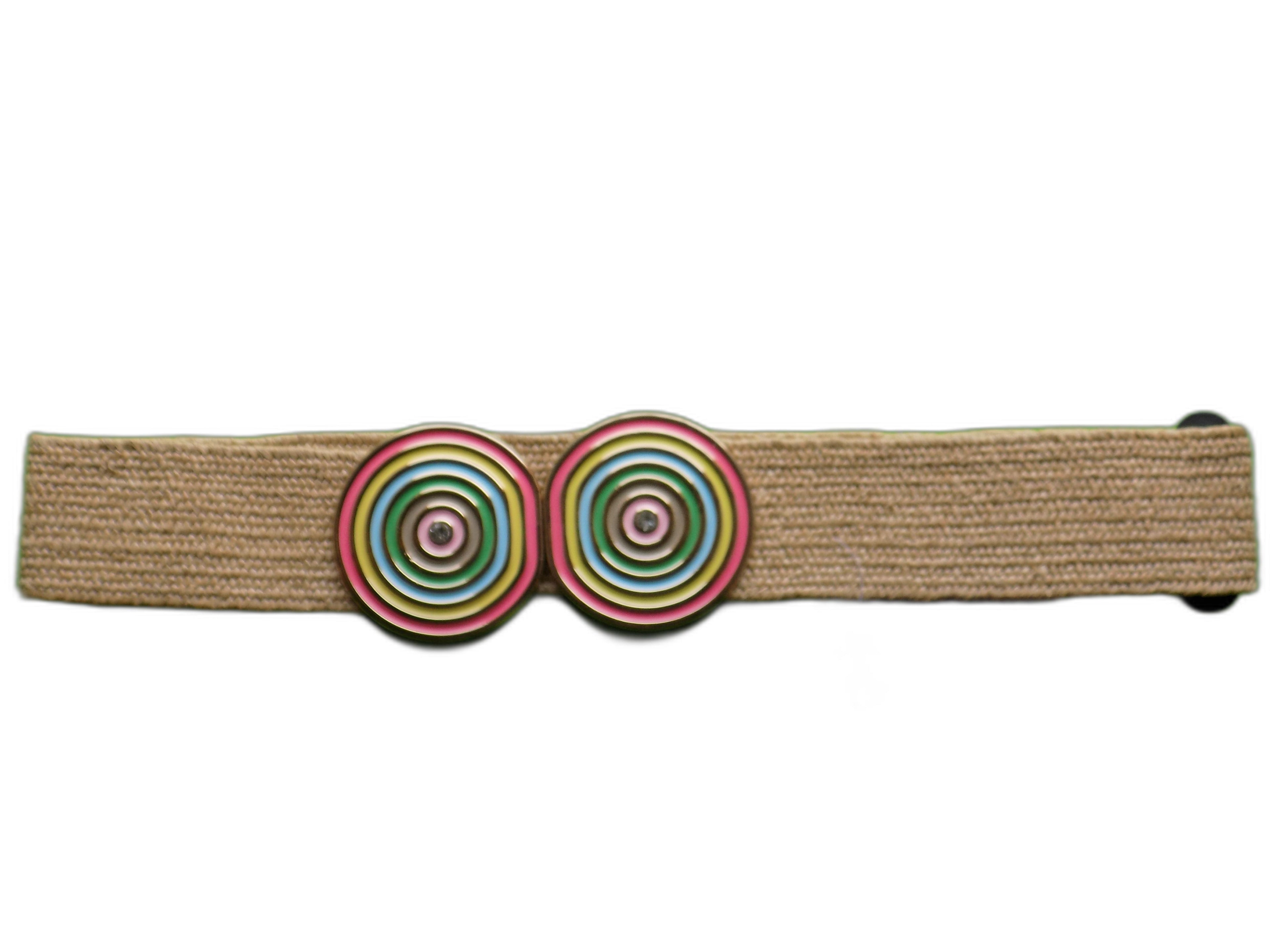 Cintura Elastica da Donna con Fibbia Doppio Cerchio Multicolore, Beige, Brown