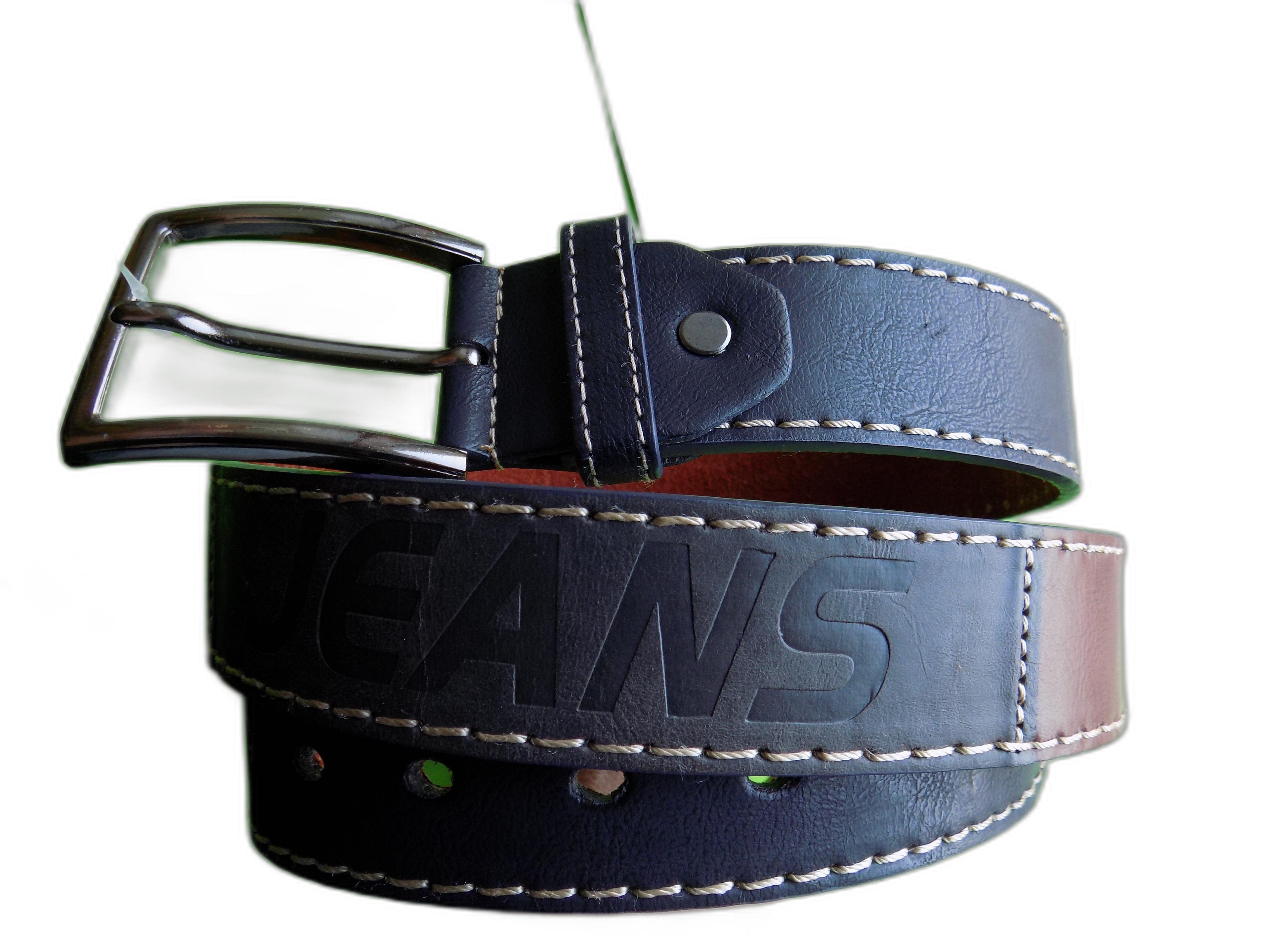 Cintura Uomo Multicolore con Patch JEANS, Pelle Sintetica con Cuciture a Contrasto