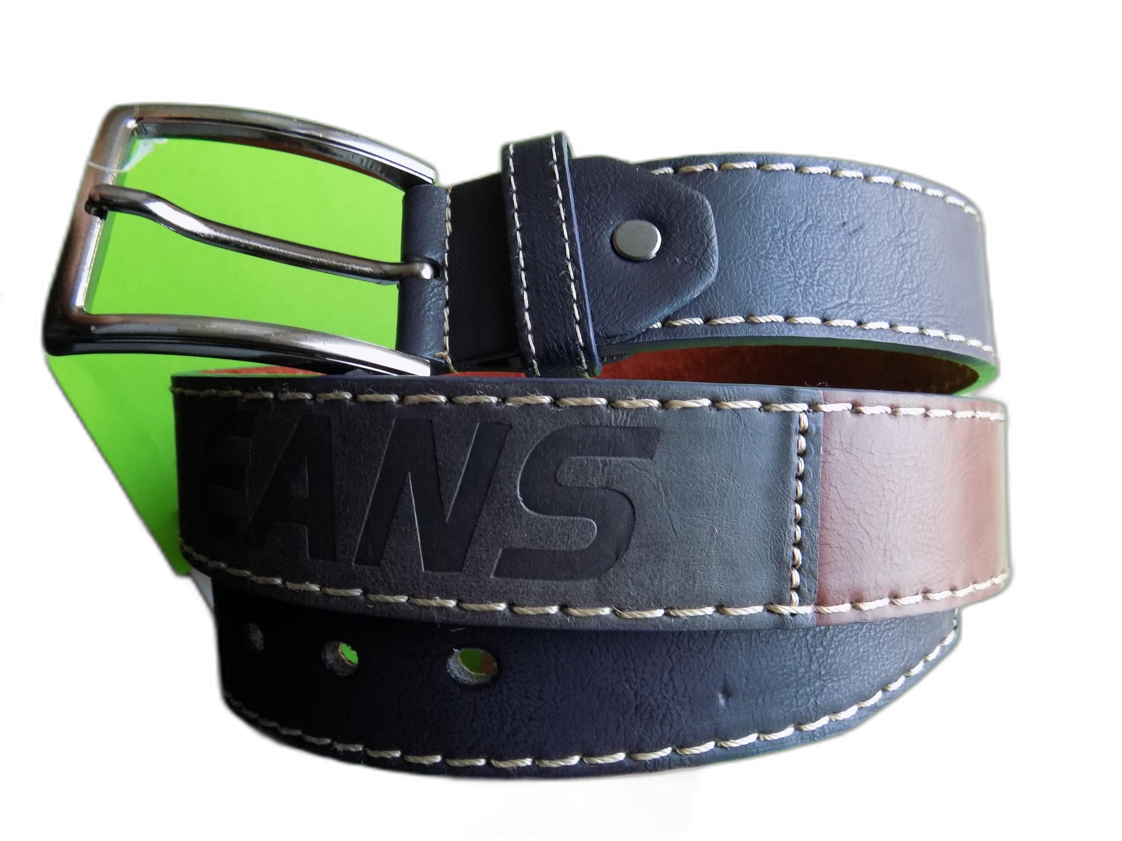 Cintura Uomo Multicolore con Patch JEANS, Pelle Sintetica con Cuciture a Contrasto